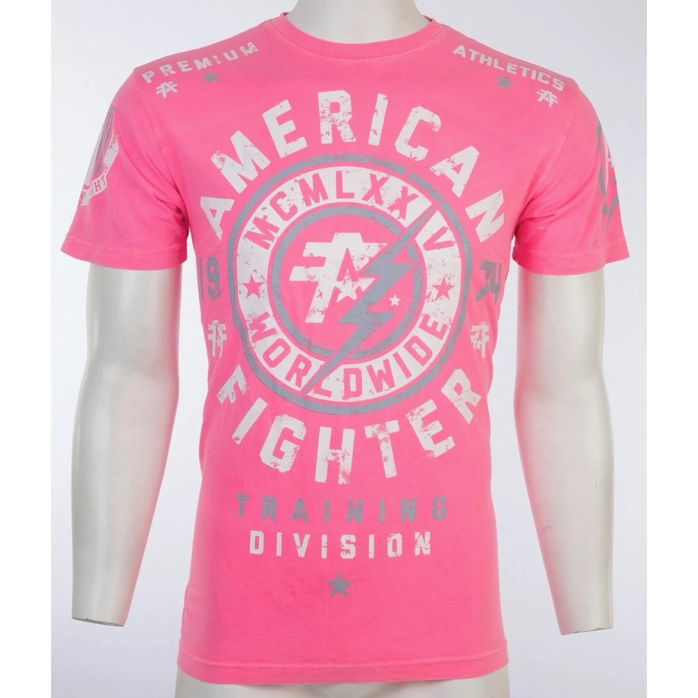 AMERICAN FIGHTER Men's T-Shirt MADISON Athletic Biker GYM Pink MMA - Picture 4 of 10